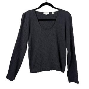 Vince Texture Stretch Knit Top Women Large Gray Scoop Neck Long Sleeve Minimal